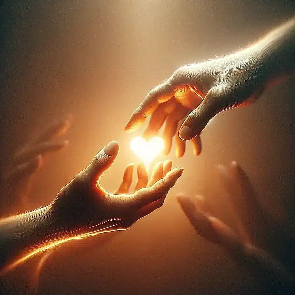 Two hands holding a fire heart in the middle.